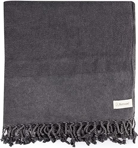 Турското кърпа Bersuse от памук Zuma с каменна облицовка - 33x66 Инча, Черно