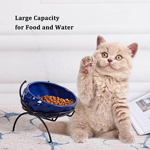 Керамична Купа за котки Jemirry срещу повръщане, Набор от миск за котки с наклон за храна и вода на 15 °, Повдигнати Купа