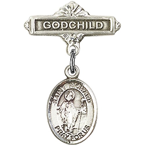 Иконата на Бебето от Сребро с Талисман Свети Ричард и Игла за Икона Кръщелник 1 X 5/8 инча