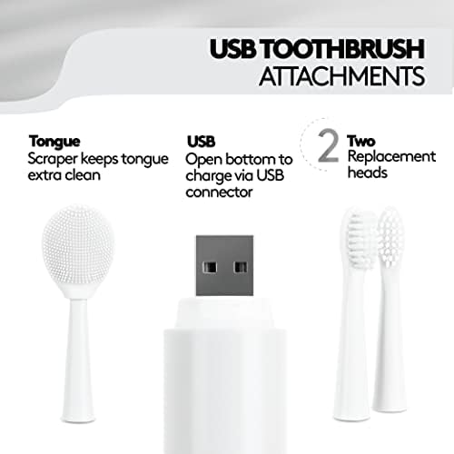 Brookstone Звукова Електрическа четка за Зъби за възрастни |USB Акумулаторна Четка за Зъби IPX7 Водоустойчив | 2 Сменяеми