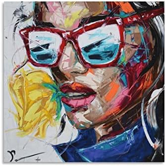 20x20 сантиметра (50x50 см) Наситен Цвят, Ръчно Рисувани Абстрактна Портретна Живопис върху Платно Красиво Стенно Изкуство Абстрактна