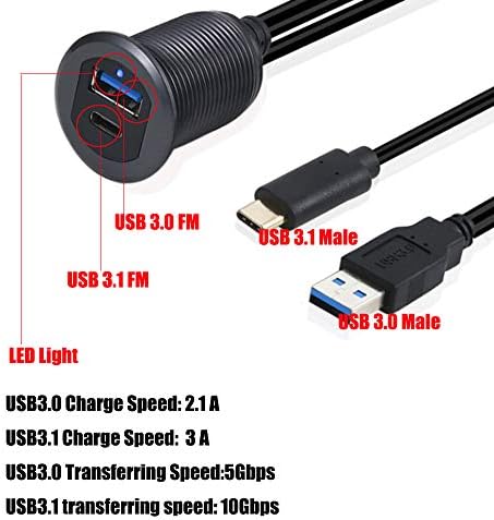 Kework Метален Корпус, USB 3.0 Порт и USB Type C Порт Планина с подсветка, 3,3 метра USB 3.0 и USB 3.1 от мъжа