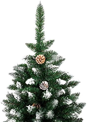 7-Подножието на Изкуствена Коледна Елха със Сняг Флокированием, 1350 Клони, Зелено Бяло Дърво с Декорации от борови Шишарки,