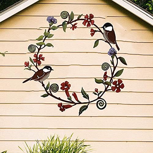 Стенен Венец от Синиц и цветове Baisnuo - Ръчно Рисувани, Висящи Метални Птици, с Цветя за дома и Градината, Декорации