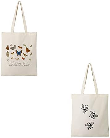 BeeGreen Butterfly Скъпа Холщовая чанта-тоут с 2 Вътрешни джобове, Естетична Плажна чанта-тоут и Пчелите, Подарък Козметична чанта-тоут на 12 унции за Учители за Деня на Майка