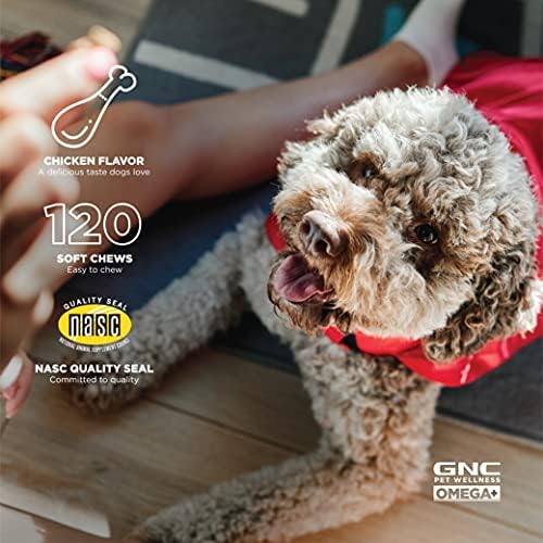 Добавки на GNC Pets за кучета с омега-мастни киселини и ленено семе, 120 карата, 12 Микрограма | глюкозамин и миди
