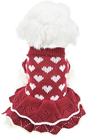 Коледни пуловери за малки кученца, Червено Зимата на Топло рокля на Принцеса за момиченца, Дрехи за Таксите Чихуахуа Corgi (XS (бюст 11,8 инча), Червено сърце)