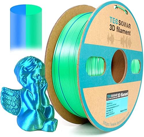 Конци TECSONAR Multicolor PLA 1,75 мм, 1 кг, 2 Ролка в Опаковка Коприна в Синьо-Зелен, Коприна Медно-Лилаво-Зелен
