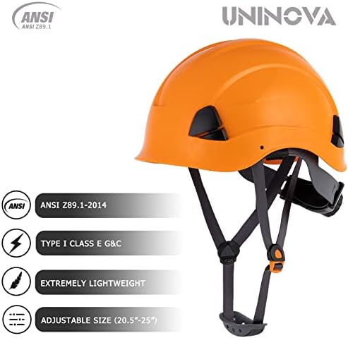 Защитна каска UNINOVA - Каска, одобрен ANSI Z89.1, Регулируем - 6-точков окачване с механизма на палеца и шлемове OSHA