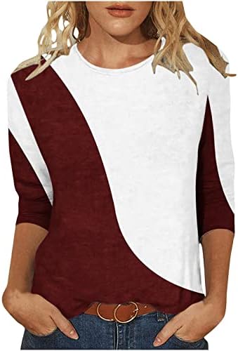Модерни Ежедневни Блузи за жени, Модни Тениска с Цветен Блок, Тениски с кръгло деколте със Средна дължина и ръкави 3/4, Летни