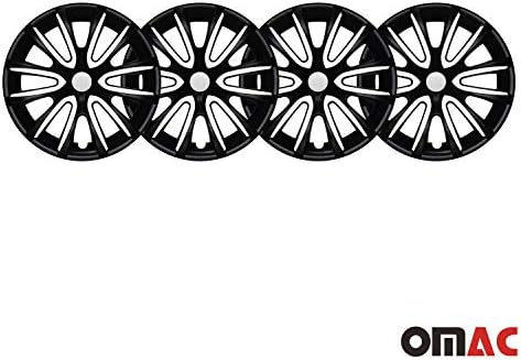 15-Цолови тасове OMAC за Ford Fiesta, Черни, Тъпи и бели, 4 бр. Капака Джанти - Шапки ступиц - Подмяна на външната повърхност на автомобилни гуми