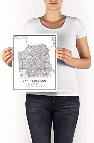 Печат на плакат с карта на Сан Франциско | Модерна Черно-бяло Стенно Изкуство | Скандинавски Декор За Дома |