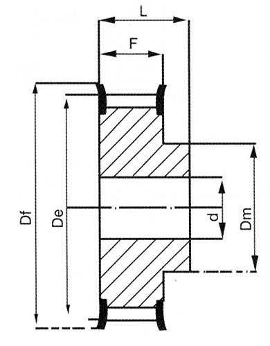 Ролка ГР Ametric 36H300 от стомана ANSI фланец, 36 Зъбите, 1 Инч +/-1/16 Водещ на отвора (d), Външен диаметър е 5.67 инча (De), диаметър стъпки 5,73 инча (Dp), ширина на челото на 3,375 инча (F), (А