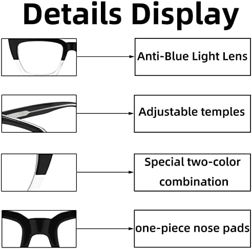 mrbobmslee, 3 опаковки, Големи Очила за четене за жени, блокиране на синя светлина, Стилни очила за четене компютърни
