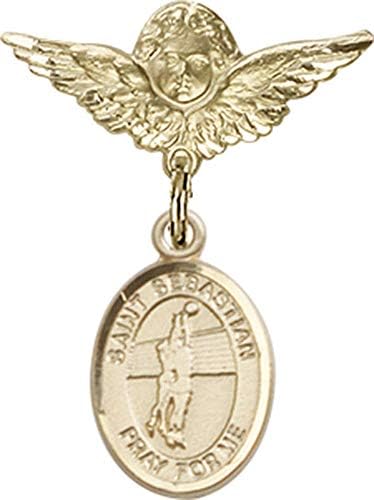 Иконата на детето Jewels Мания волейбольным чар на Св. Себастиан и икона на Ангел с крила | Икона детето си от 14-каратово