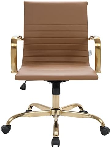 Модерна офис стол с регулируема чрез завъртане на Harris, направени от кожа, със златна рамка, светло кафяв на цвят