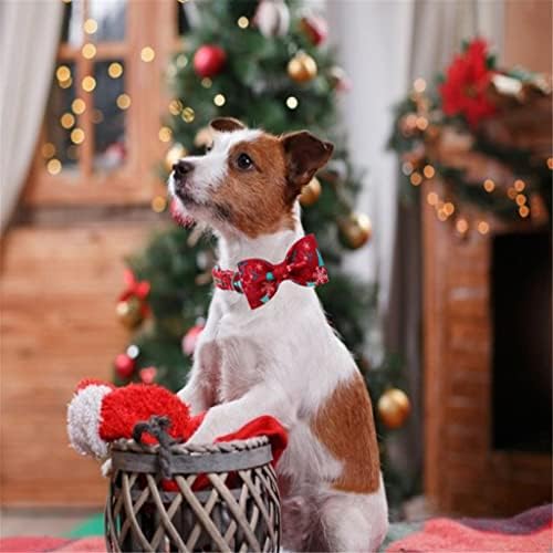 HFDGDFK 1 Коледен Комплект нашийник за кучета Червена Коледна Елха От Памучен Плат с регулируема лък (Цвят: