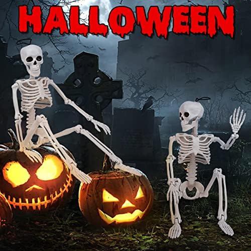 Aitbay 5 Опаковки Украса на Скелета на Хелоуин - 16 Декорации за Хелоуин, Скелети за цялото Тяло, Подпори с подвижни стави - Вътрешно Външно украса, Призрачен Декор за Гро