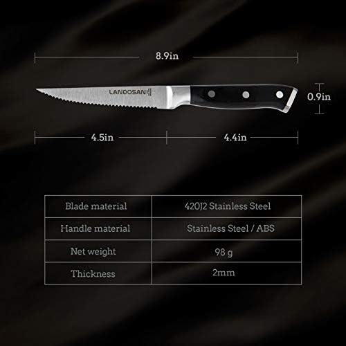 Комплект ножове за стек LANDOSAN от 4-те Зазубренных Ножове за стек, Могат да се Мият в съдомиялна машина, Комплект ножове