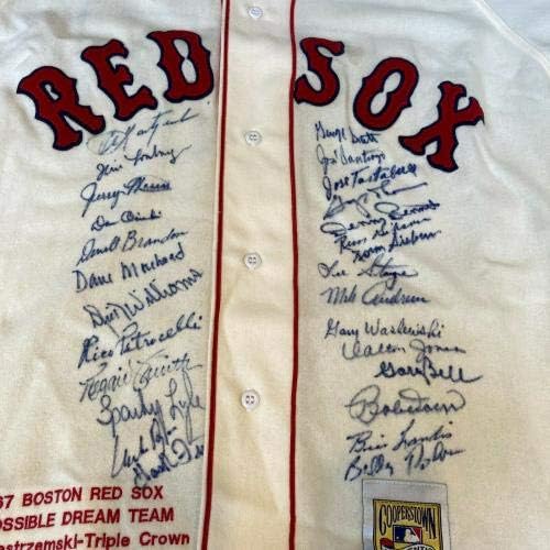 Потресаващ отбор 1967 година Boston Red Sox AL Champs Подписа Фланелка на Карл Ястржемски JSA - Тениски MLB С
