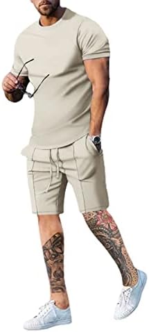 yoeasy/Мъжки Однотонная Тениска, къси Панталони, Комплект Дрехи от 2 теми, Тениска с Къс ръкав, Спортно облекло