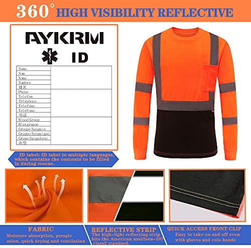 Защитна тениска AYKRM, Светоотражающая тениска с висока видимост hi vis с дълъг ръкав (XS-6XL)