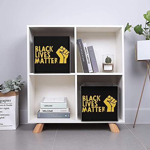Black Lives Matter Fist Сгъваема Кутия За Съхранение на Кубчета от Плат 11-Инчови Сгъваеми Кутии За Съхранение с Дръжки