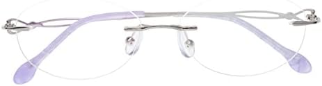 HELES Женски Овални Очила за четене От Метална сплав Без очила с Антирефлексно покритие, Поликарбонатни Очила за четене с един зрение -Сребрист||+3,00 здравина