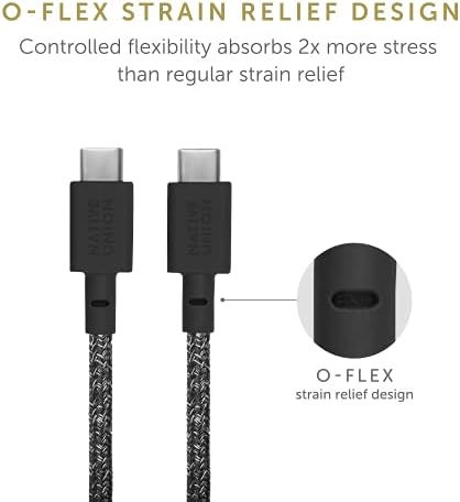 Колан кабел Native Union Type-C - USB-C-USB-C 4-крак сверхпрочный кабел, съвместим с iPad Pro 2018-21, iPad Air 5, Microsoft