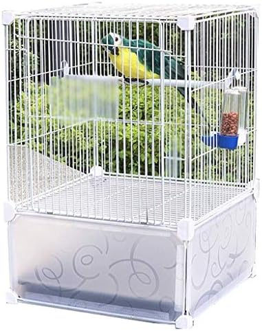 KUANDARM Бели декоративни клетки за птици, желязна клетка за папагали, с прозрачна основа, поставка за поилки, бяла 55 см