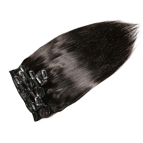 QAZPL Директен Шнола за коса разширения 120 гр., 8 парчета, Човешка Коса, Перука За жени, 8-24 инча 1Б Естествен Черен цвят, Поддържа къдрене (на апарат) или боядисване на кос