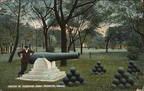 Cannon в Ривърсайд парк, Уичита, Канзас, Оригинални Антични Картичка 1908 г.