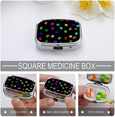 Кутия за хапчета Цветни Отпечатъци от Краката Квадратна Форма, Калъф За Медицински Таблетки, Преносима Кутия
