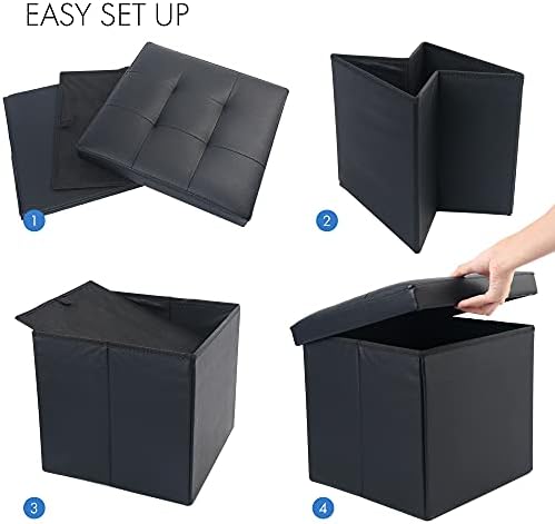 Оттоманка за съхранение на LotFancy Куб, черна табуретка за краката, квадратна оттоманка 13x12x12 см с капак, седалка