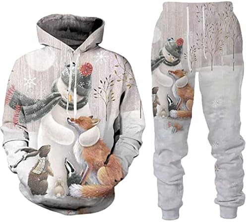 Блузи с 3D Принтом, Панталони, Спортни дрехи, Комплекти От Две части, Коледен Пуловер с Снеговиком, Hoody, Костюми