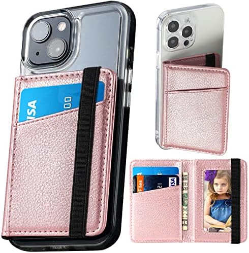 Чанта-портфейл LINYUNE за iPhone, МАКСИМУМ 6 Кредитни карти, Разтегателен Кожен джоб за повечето смартфони (Розово злато)