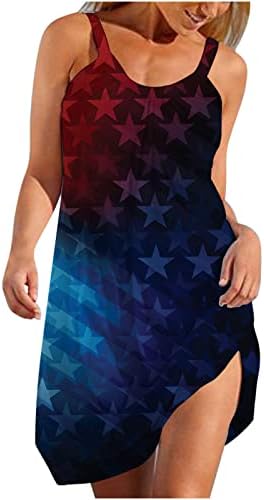 HOXINE 4th July Летни Sundresses за Жените, Ежедневно Плажна Рокля в стил Бохо, американския Флаг на Звезди, Райета, Принт, Мини-Рокля