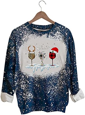Дамски блузи Весела Коледа с кръгло деколте, ежедневни блузи с дълъг ръкав и принтом, графични свободни пуловери, блузи