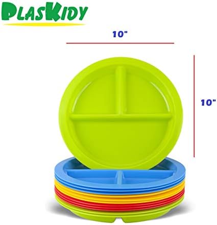 Разделени чинии Plaskidy с 3 отделения за деца - Комплект от 12 пластмасови детски тави, употребявани за храна с разделители