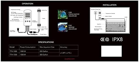 Титан Тръбен нагревател, Aquatop с мощност 1000 W с цифров контролер - Напълно потопяема за аквариуми с капацитет