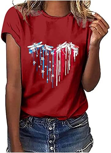 Тениска с Американския Флаг във формата на Сърце за Жени, Вяра, Семейство, Свобода, Патриотични Фланелки, на