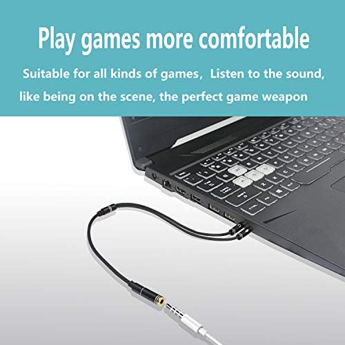 GELRHONR 3,5 мм Кабел-сплитер, 3.5 мм Аудио Y Отделен кабел-адаптер за микрофон и слушалки Едновременно, за компютър, Android 1 Крак / 30 см. - Черен
