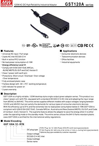 [PowerNex] Индустриален адаптер висока надеждност на Mean Well GST120A24-P1M 24V 5A AC/DC