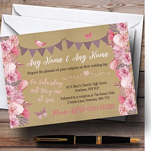 Пощенска картичка с Сиреневыми и Розови Лъкове в селски стил и Флорални Персонализираните Покани на Вечер