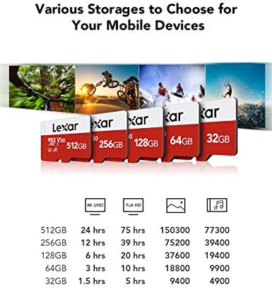 Lexar 64GB Micro SD Card 2 комплекта, карта с флаш памет microSDXC UHS-I с адаптер - скорост до 100 МБ /с, U3, Class10, V30, A1, високоскоростен TF карта (2 microSD карта + 1 адаптер)