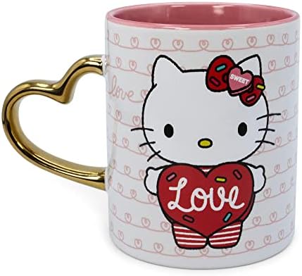 Керамична чаша Sanrio Hello Kitty Love с дръжка във формата на сърце | Голяма Кафеена чаша За еспресо, кофеин, напитки,