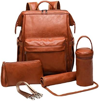 Раница Dezhao с чанта за памперси, чанта за майката, чанта за майките, Модни Кожени Раници за мама, Изкуствена кожа (кафяв)