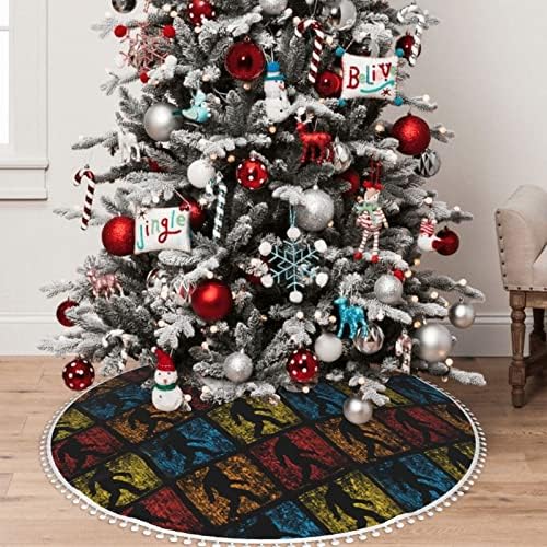Пола за Коледната елха с тапицерия pom-помераните в стил Ретро-голямата стъпка-Believe-Реколта Празнична Коледна