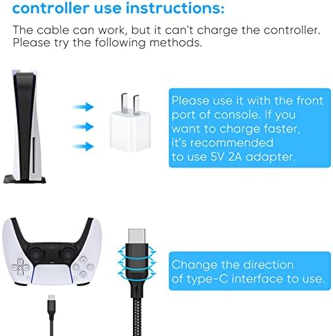 MENEEA 2 опаковки 10-фута Зарядно устройство, Кабел за зареждане на контролера PS5/ за Xbox Series X/ контролера