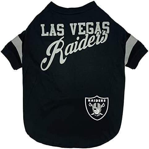 Тениска NFL Las Vegas Raiders за кучета и котки, малката. Тениска с футболна куче за феновете на отбора на НФЛ. Нов и обновен Модерен Дизайн в райе, здрава и хубава спортна тен?